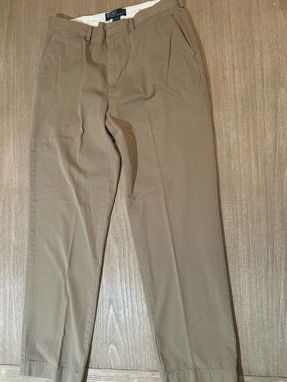 Polo Ralph Lauren Classic Chino Pants Mens 34x32 Pleated Khaki 100% Cotton